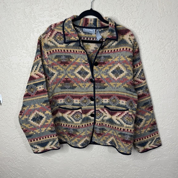 Jane Ashley Jackets & Blazers - Vintage 90s Southwestern Tapestry Jacket Women's Size L Woven Aztec Tribal Boho